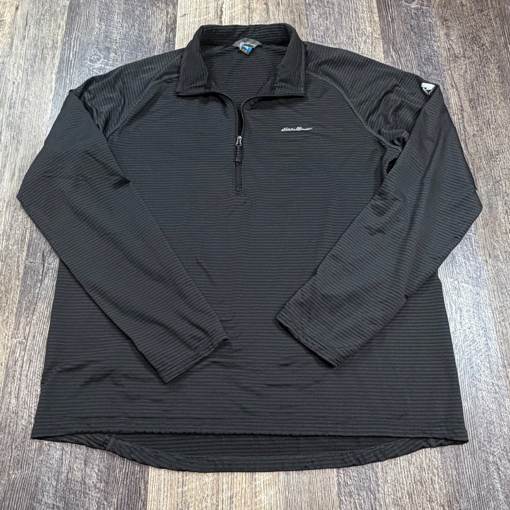 Eddie Bauer First Ascent Pullover Mens XL Black Quarter Zip Grid Fleece Striped